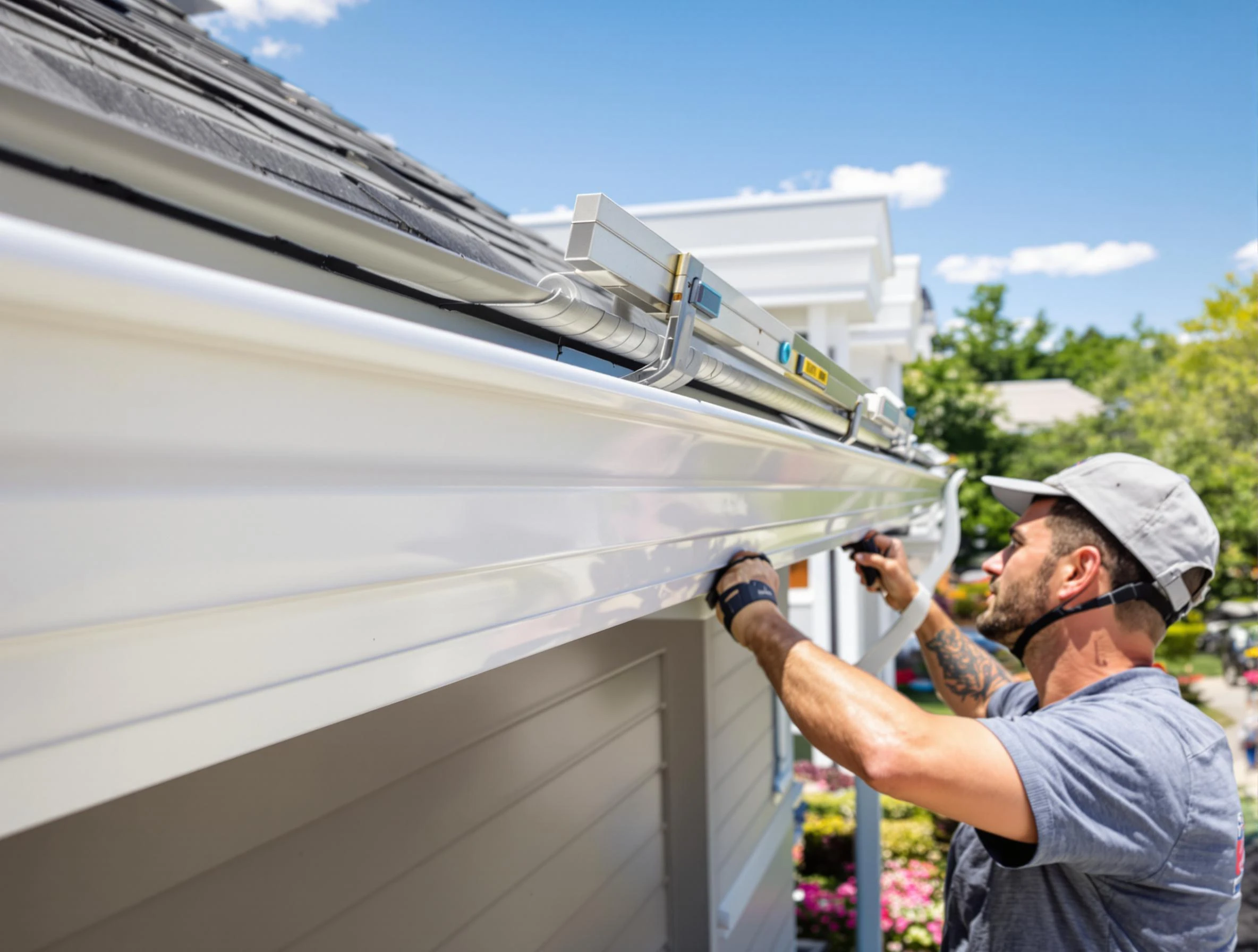 Newly installed gutters by Hudson Roofing Company for a home in Hudson, OH