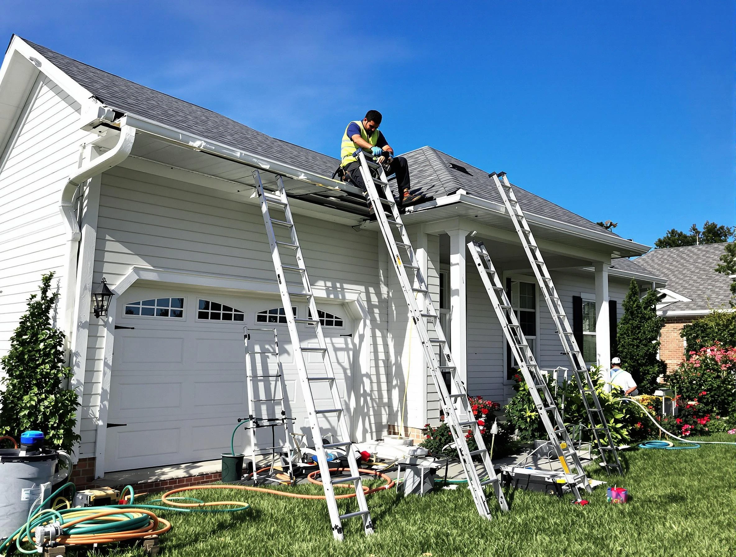 Removal of old gutters by Hudson Roofing Company to install new system in Hudson, OH