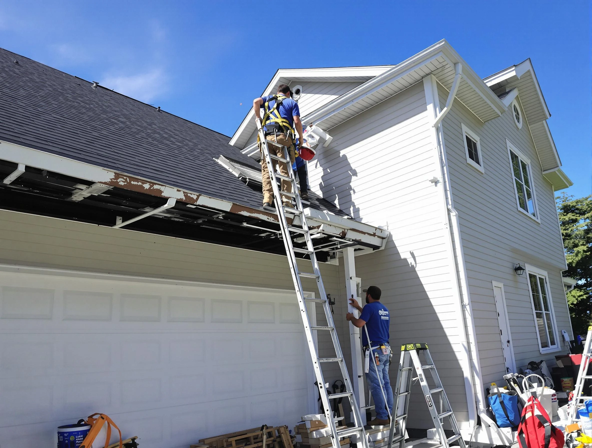 Newly replaced gutters by Hudson Roofing Company in Hudson, OH